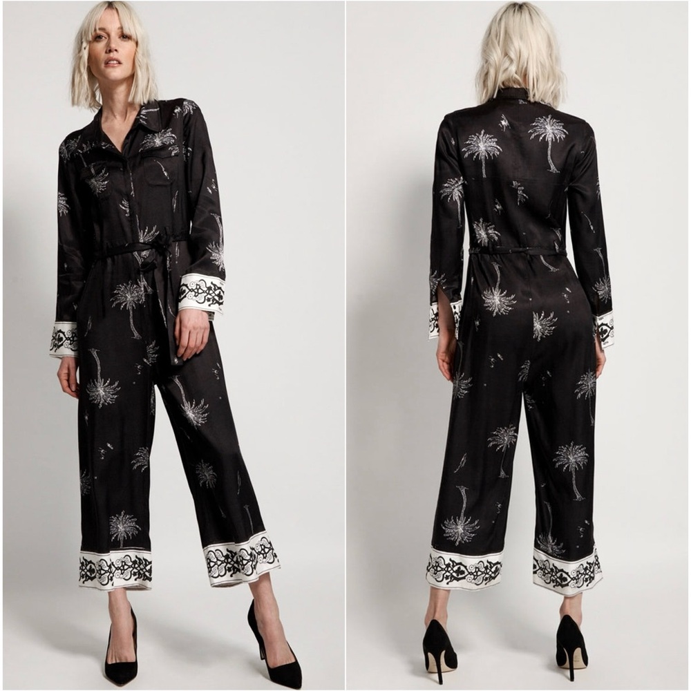 ONETEASPOON Onyx Valley Valentine Wide-Leg Jumpsuit Cropped Ankle Palm Print - S
